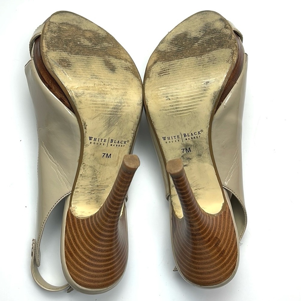 WHBM TAN OPEN TOE SLING BACK HEELS - Picture 9 of 10
